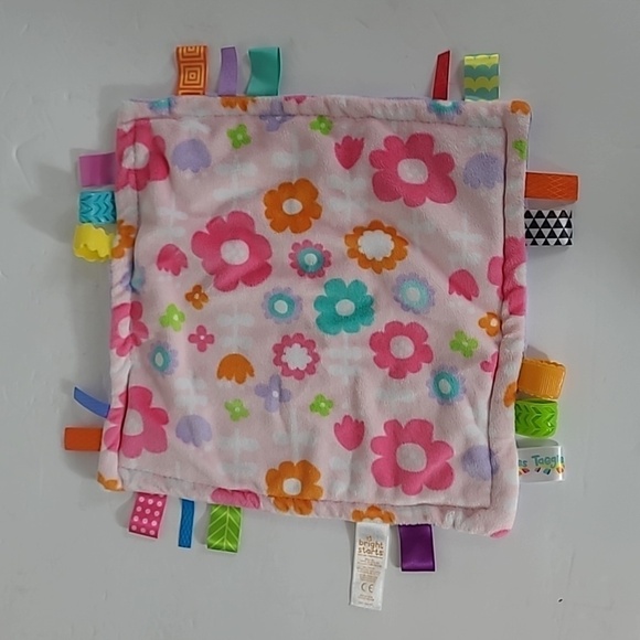 Taggies Pink & Purple Floral Fleece Security Blanket / Lovey with Silicone Tags - Picture 1 of 7
